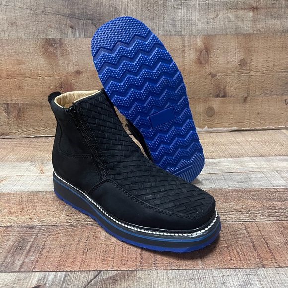 Men's Half boot BLUE SOLE Zipper Handwoven Genuine Leather. Petatillo suelaazul